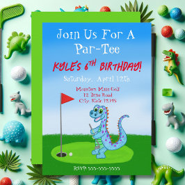 Invitación Cumpleaños de dinosaurio lindo con tema de golf 6 
