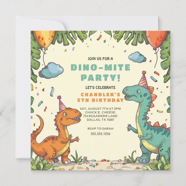 Invitación Cumpleaños de dinosaurio para niños (Anverso)