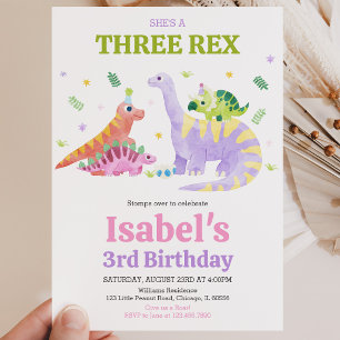 Invitación Cumpleaños de dinosaurio T-Rex de tres años