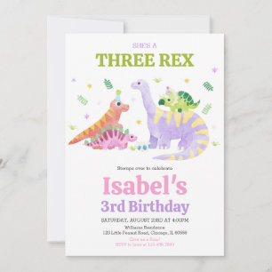 Invitación Cumpleaños de dinosaurio T-Rex de tres años