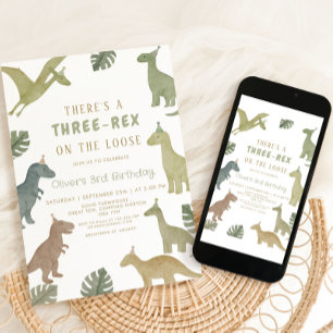 Invitación Cumpleaños de Dinosaurio Tres Niño Rex