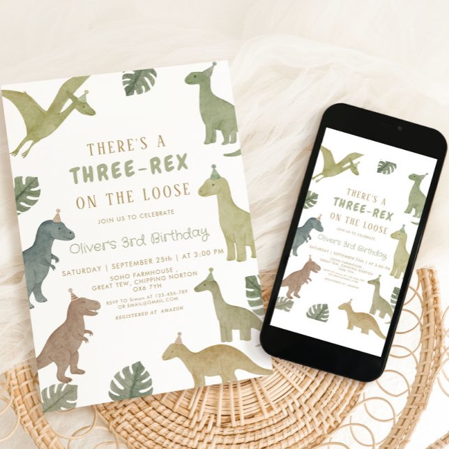 Invitación Cumpleaños de Dinosaurio Tres Niño Rex (Subido por el creador)