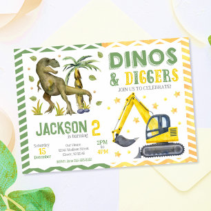 Invitación Cumpleaños de dinosaurio y construcción