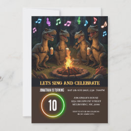 Invitación Cumpleaños de dinosaurios cantando alrededor de un