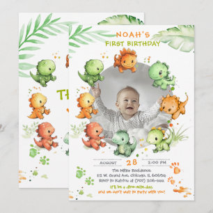 Invitación Cumpleaños De Dinosaurios Con Opción Fotográfica