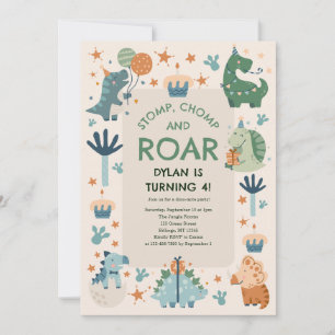 Invitación Cumpleaños de dinosaurios con pisotones, mordiscos