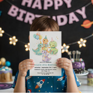 Invitación Cumpleaños de dinosaurios de acuarela pastel adora