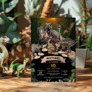 Invitación Cumpleaños de dinosaurios jurásicos Pisotón Mordis