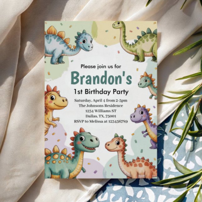 Invitación Cumpleaños de dinosaurios lindos para niños 1 año (Subido por el creador)
