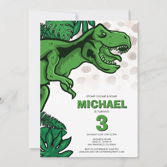 Invitación Cumpleaños de dinosaurios temáticos jurásicos para (Anverso)