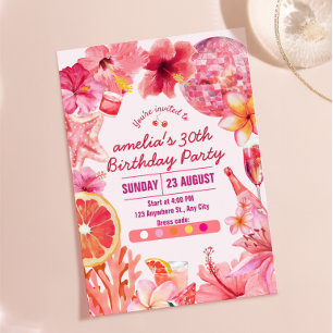 Invitación Cumpleaños de Disco Tropical de Verano Rosa Fiesta