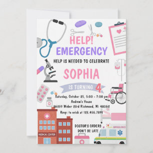 Invitación Cumpleaños de disfraz de enfermera médica personal