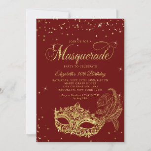 Invitación Cumpleaños de disfraz de purpurina dorada de Borgo