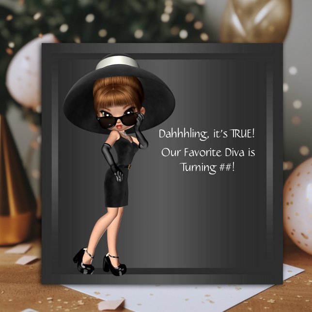 Invitación Cumpleaños de Diva Linda de Mujer (Cute diva any occasion invitation. You can change all text font style and wording as needed.)