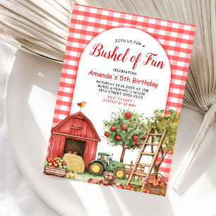 Invitación Cumpleaños de diversión en bushel de cuadros rojos
