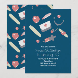 Invitación Cumpleaños de Doctor Enfermera Fiesta Patrón Médic