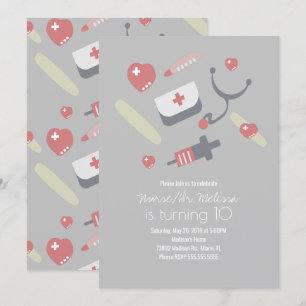 Invitación Cumpleaños de Doctor Enfermera Fiesta Patrón Médic