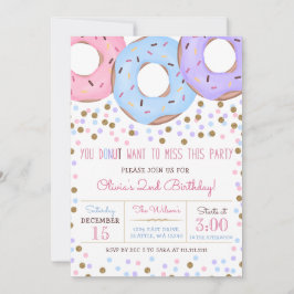 Invitación Cumpleaños de donas de rosa confeti dorado