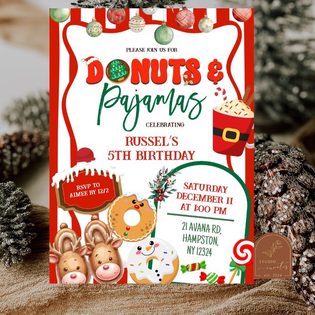 Invitación Cumpleaños de Donas y Pijamas Verdes y Rojos (Subido por el creador)