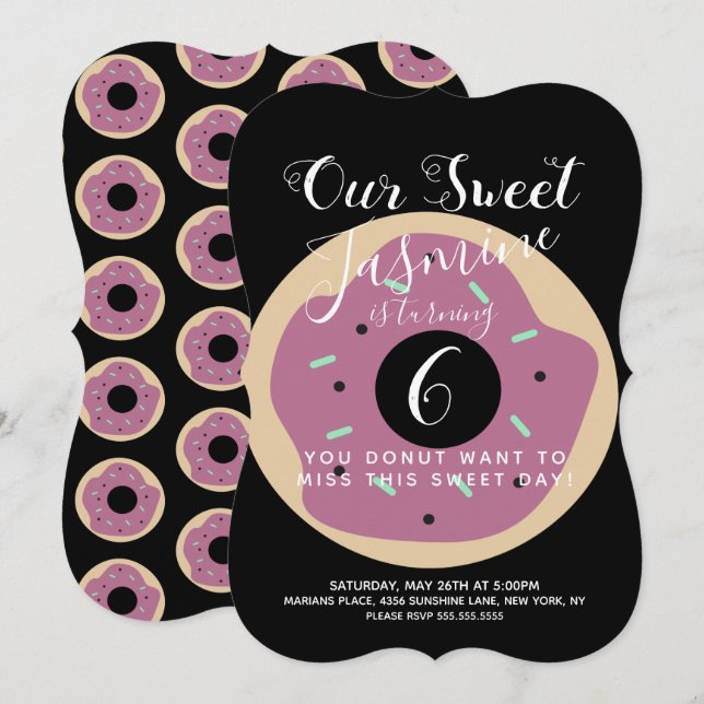 Invitación Cumpleaños de Donut con Rociado de Calabaza Dulce (Anverso / Reverso)