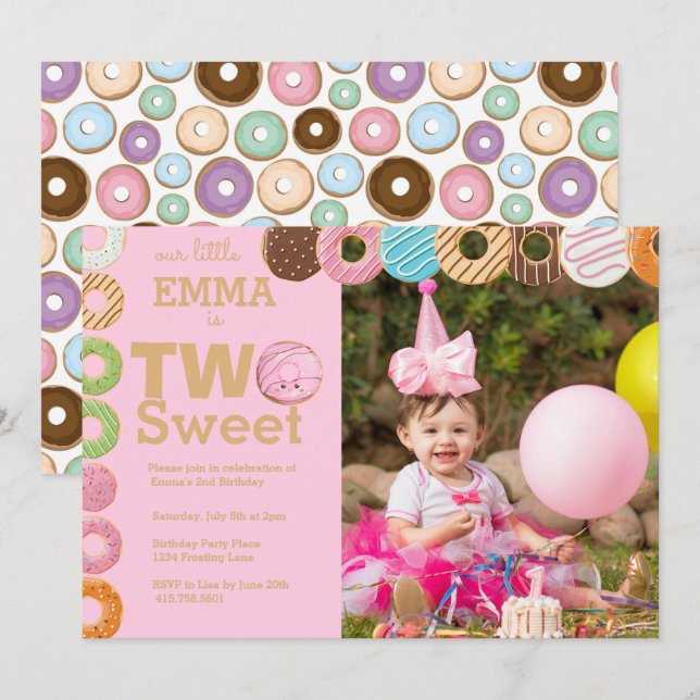 Invitación Cumpleaños de Donut | Dos dulces (Anverso / Reverso)