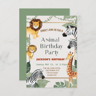 Invitación Cumpleaños de dos animales salvajes de Safari