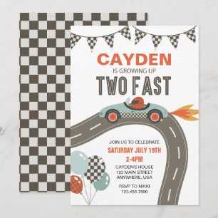 Invitación Cumpleaños de Dos Autos de Carreras Rápidos