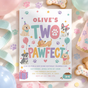 Invitación Cumpleaños de dos cachorros pasteles perfectos