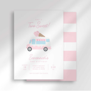 Invitación Cumpleaños de Dos Dulces Helados de Raya Elegante