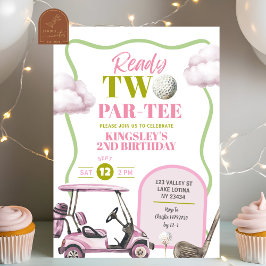 Invitación Cumpleaños de dos par-Tee del niño de golf rosa