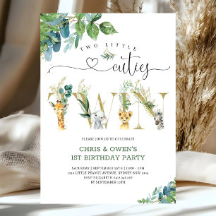 Invitación Cumpleaños de Dos Pequeñas Muñecas GEMELAS Animale