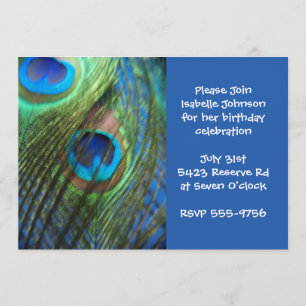 Invitación Cumpleaños de dos plumas azules de pavo real