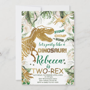 Invitación Cumpleaños de dos Rex Dinosaurios, Dino T-Rex