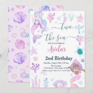 Invitación Cumpleaños de Dos Sirenas del Mar Fiesta en la Pis