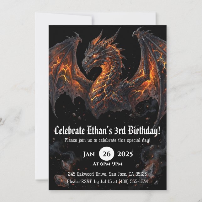 Invitación Cumpleaños de dragón acuarela (Anverso)