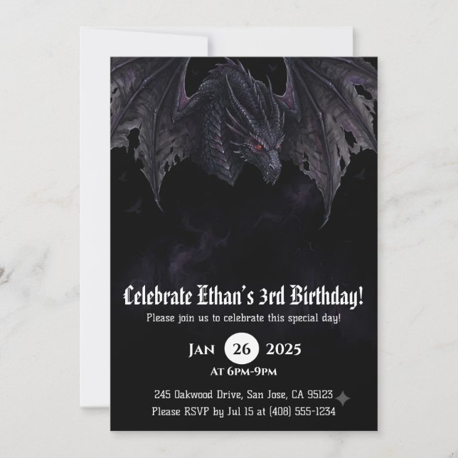 Invitación Cumpleaños de dragón acuarela (Anverso)