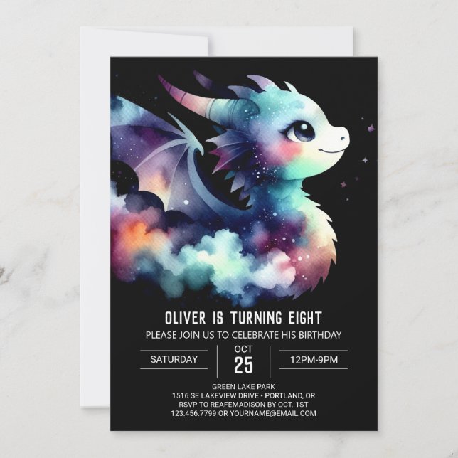 Invitación Cumpleaños de Dragón Artístico Lindo (Anverso)