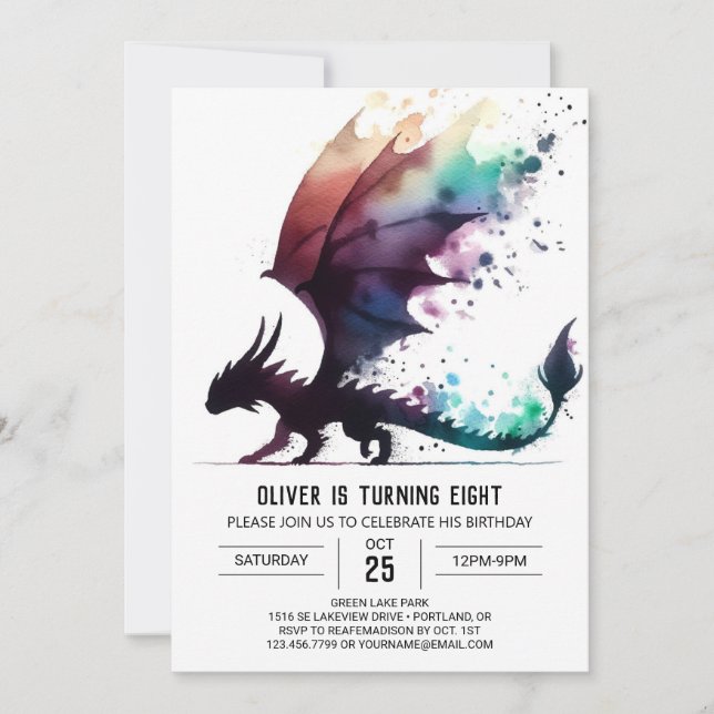 Invitación Cumpleaños de Dragon Classy Editable (Anverso)