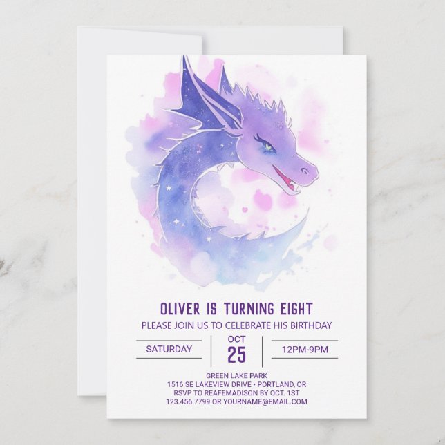 Invitación Cumpleaños de Dragon Editable (Anverso)