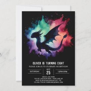 Invitación Cumpleaños de Dragón Fantástico Acuarela