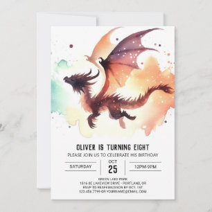 Invitación Cumpleaños de Dragon minimalista editable