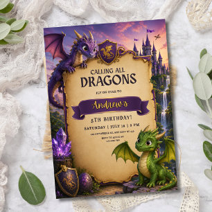 Invitación Cumpleaños de dragón para niños Castillo de fantas