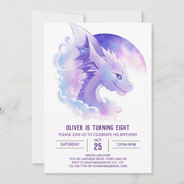 Invitación Cumpleaños de Dragon Personalizada (Anverso)