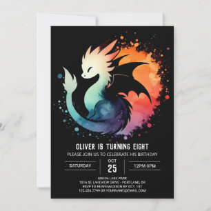 Invitación Cumpleaños de Dragon Roaring minimalista