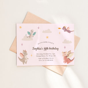 Invitación Cumpleaños de dragones pastel adorables para niños