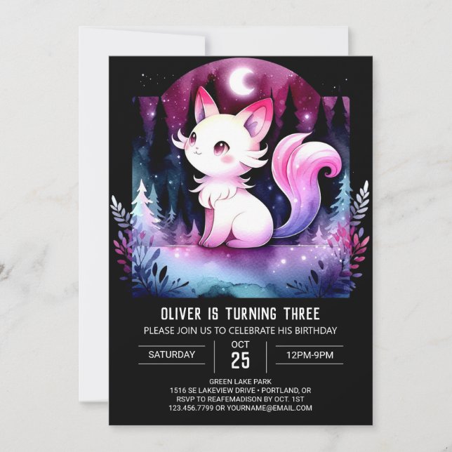 Invitación Cumpleaños de Dreamy Feline Cat (Anverso)