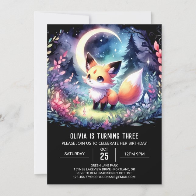 Invitación Cumpleaños de Dreamy Fox, imprimible (Anverso)