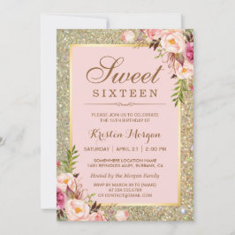Invitación Cumpleaños de Dulces 16 | Purpurinas de Oro Floral