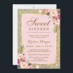 Invitación Cumpleaños de Dulces 16 | Purpurinas de Oro Floral<br><div class="desc">Crea tu invitación perfecta con estas plantillas prediseñadas, puedes personalizarla fácilmente para que sea la tuya única. Para una mayor personalización, haga clic en el enlace "personalizar más adelante" y utilice nuestra herramienta de diseño fácil de usar para modificar esta plantilla. Si prefiere Papeles más gruesos / Acabado mate, puede...</div>