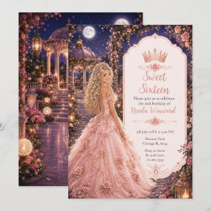 Invitación Cumpleaños de Dulces Dieciséis con Brillo Lunar Ro